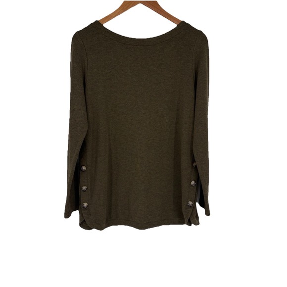 J. Jill Tops - J Jill Womens Knit Tunic Top Medium Army Green Buttons Stretch‎ Minimal Capsule